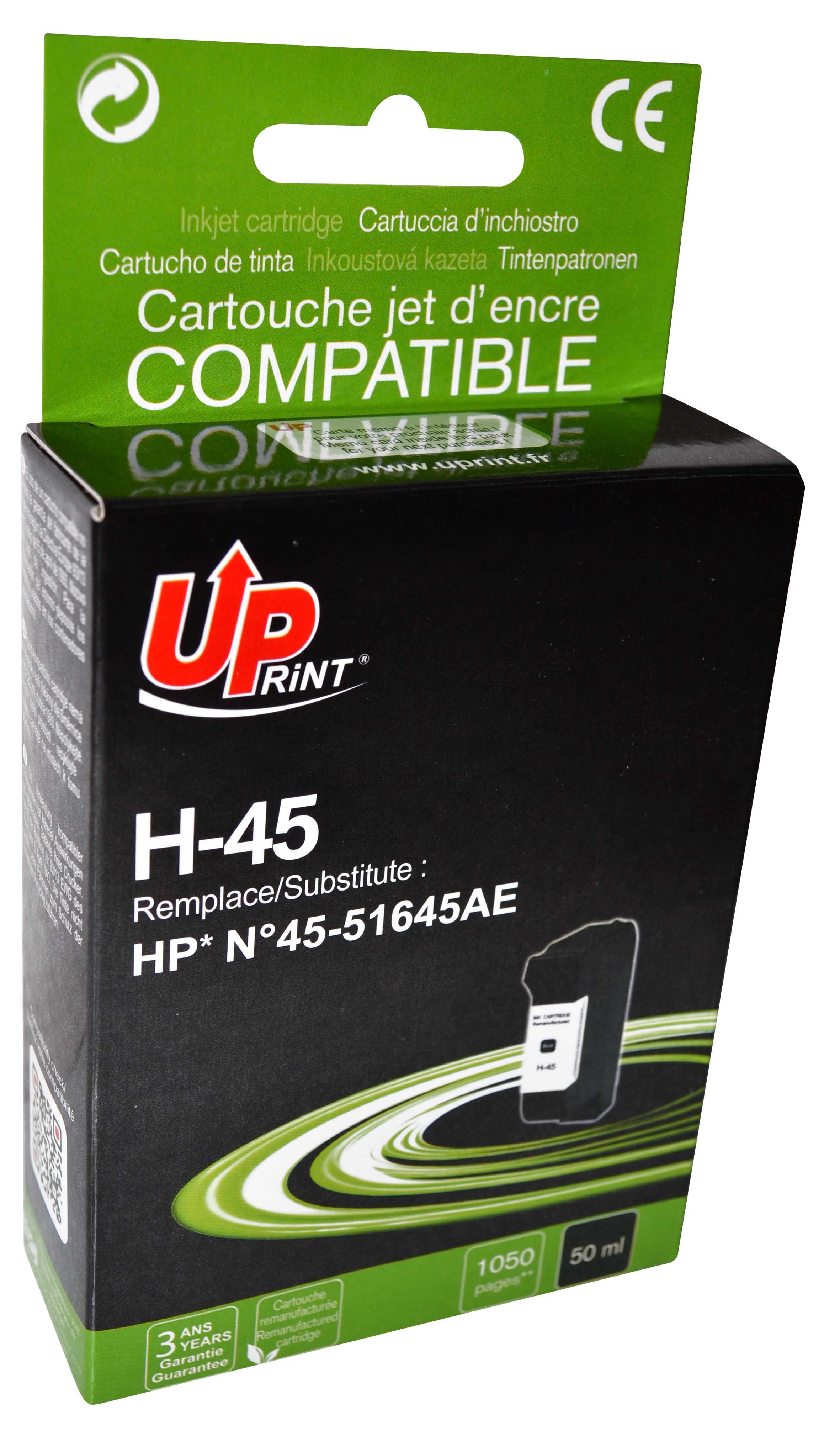 Uprint H 45 Bk Cartouche Compatible Avec Hp N 45 51645ae Lama